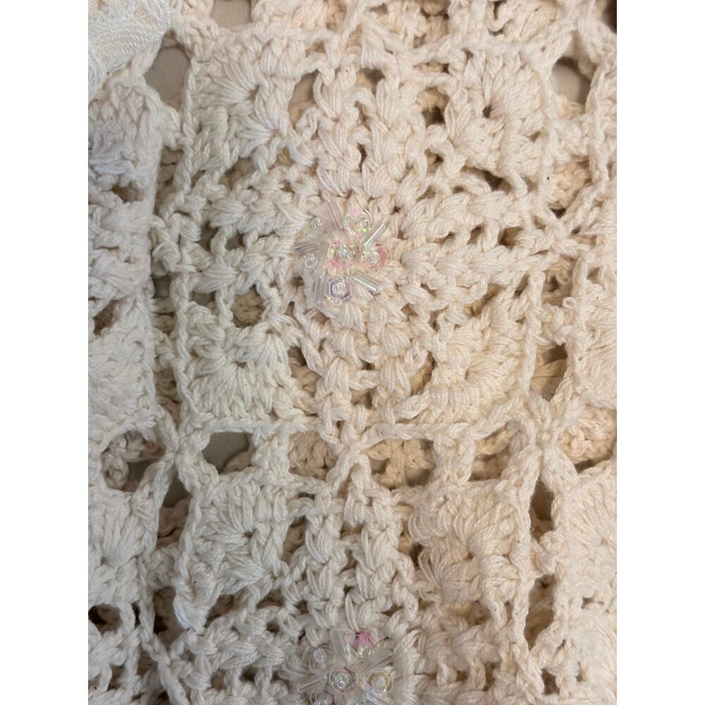 Vintage Y2K Betsey Johnson M/L Cream Crochet Cardigan Beaded Ruffle Boho - Picture 4 of 7